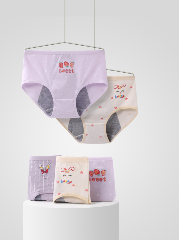 Huiya prozračne pamukaste menstrualne gaćice za djevojčice, školske, trokuta gaćice sa zaštitom od curenja