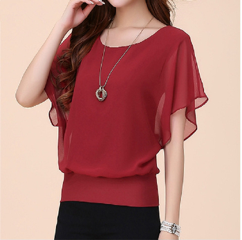 Bluza od šifona s batwing rukavima, opušten kroj, okrugli izrez, 3/4 rukavi