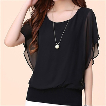 Bluza od šifona s batwing rukavima, opušten kroj, okrugli izrez, 3/4 rukavi