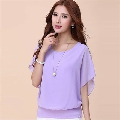 Bluza od šifona s batwing rukavima, opušten kroj, okrugli izrez, 3/4 rukavi