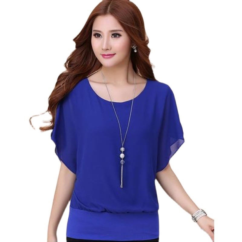 Bluza od šifona s batwing rukavima, opušten kroj, okrugli izrez, 3/4 rukavi