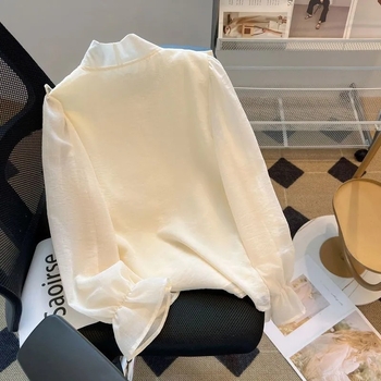 Bluza damă cu funda, croială lejeră, decolteu în V, mâneci lungi, primăvara 2024