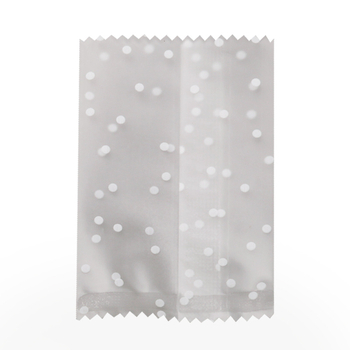 Pungă de ambalare pentru produse de panificație cu model de puncte și fulgi de zăpadă; imprimare gravură; sigilare automată; material compozit; brand Jirui