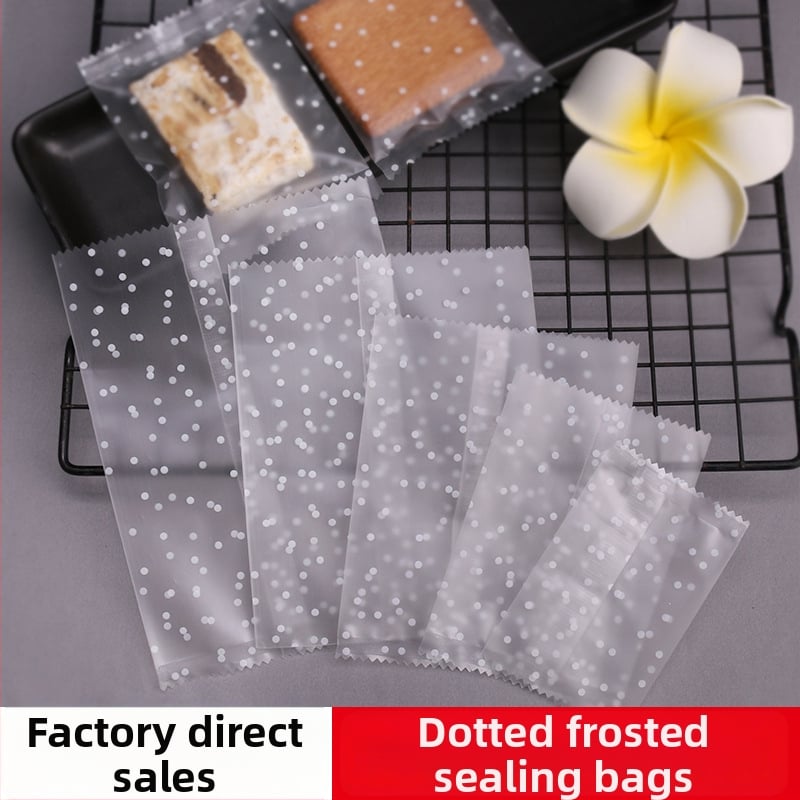 Pungă de ambalare pentru produse de panificație cu model de puncte și fulgi de zăpadă; imprimare gravură; sigilare automată; material compozit; brand Jirui