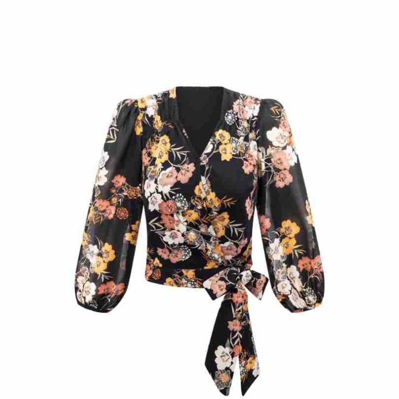 Cămașă cu decolteu în V, mâneci cu croială tip felinar, șnur încrucișat în față, material poliester-spandex, croială regular