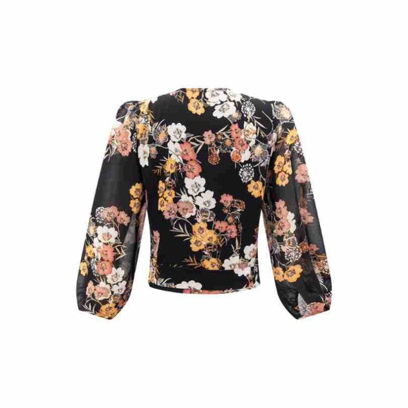 Cămașă cu decolteu în V, mâneci cu croială tip felinar, șnur încrucișat în față, material poliester-spandex, croială regular