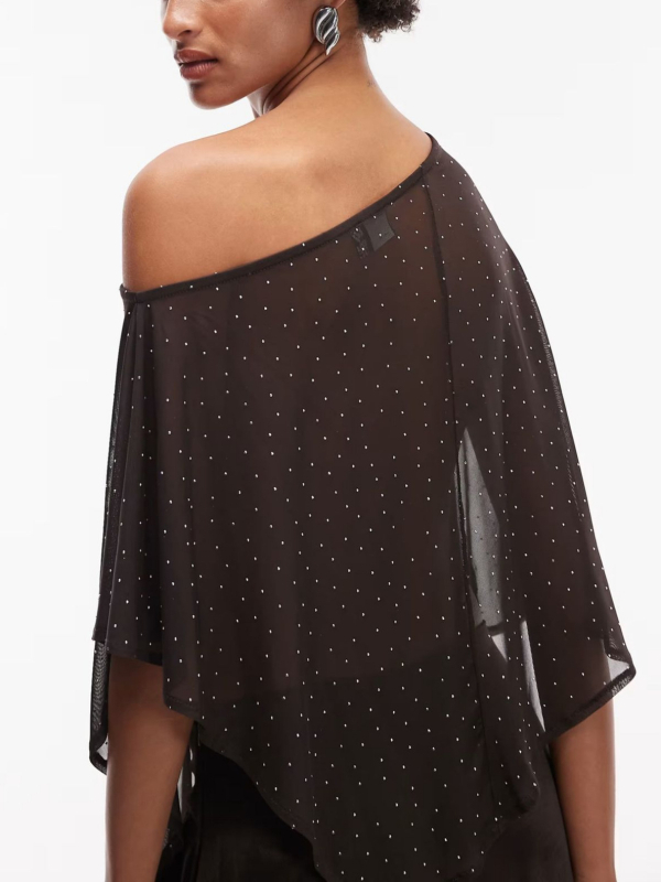 Chiffon top s opuštenim krojem, kosim ovratnikom, rukavi s listom lotosa, dugi rukavi, bez glačanja, standardna duljina