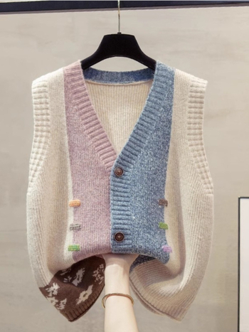 Ženski pleteni vest s V-dekolteom, opuštena silueta, casual stil, jesen 2025
