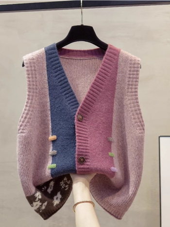 Ženski pleteni vest s V-dekolteom, opuštena silueta, casual stil, jesen 2025