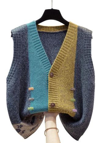 Ženski pleteni vest s V-dekolteom, opuštena silueta, casual stil, jesen 2025