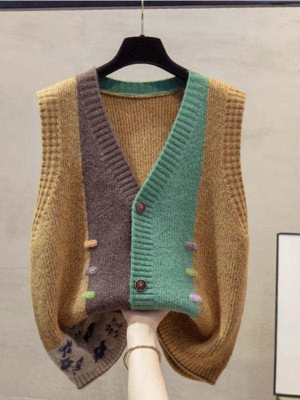 Ženski pleteni vest s V-dekolteom, opuštena silueta, casual stil, jesen 2025