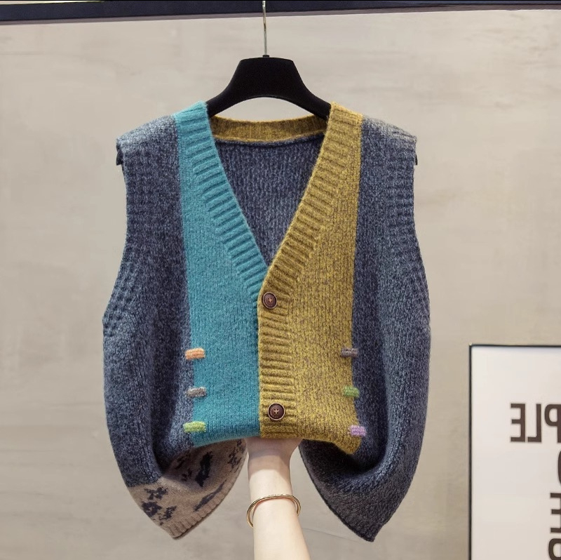 Ženski pleteni vest s V-dekolteom, opuštena silueta, casual stil, jesen 2025