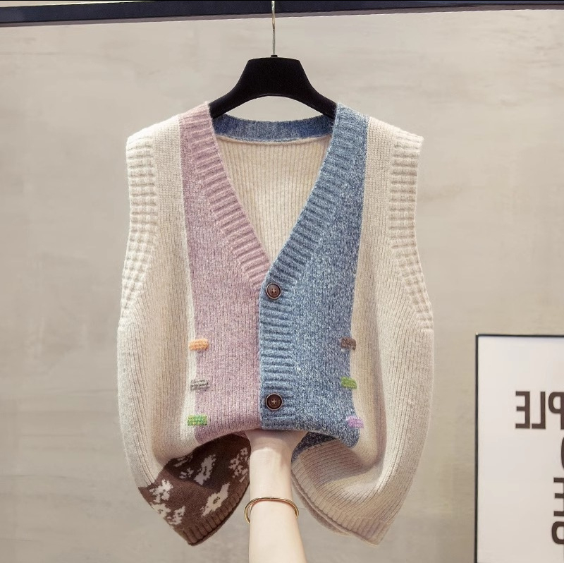 Ženski pleteni vest s V-dekolteom, opuštena silueta, casual stil, jesen 2025