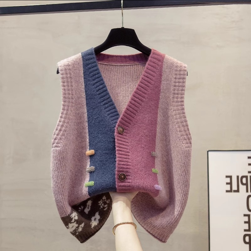 Ženski pleteni vest s V-dekolteom, opuštena silueta, casual stil, jesen 2025