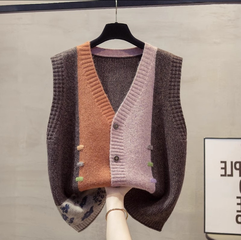 Ženski pleteni vest s V-dekolteom, opuštena silueta, casual stil, jesen 2025