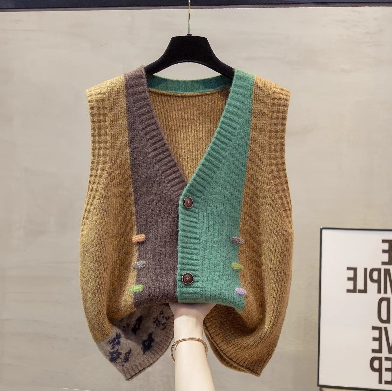 Ženski pleteni vest s V-dekolteom, opuštena silueta, casual stil, jesen 2025
