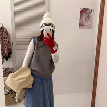 Vesta u korejskom stilu, okrugli izrez, casual, blok boja, akril sa spandeksom 30–50%