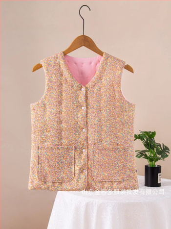 Ženski pamučni top bez rukava s florálnim uzorkom, uski kroj, V-izrez, 95% pamuk