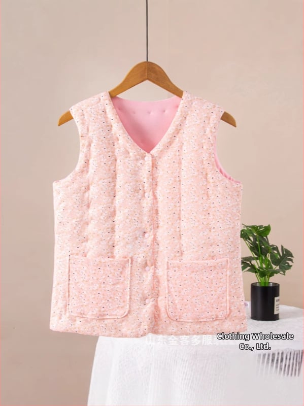 Ženski pamučni top bez rukava s florálnim uzorkom, uski kroj, V-izrez, 95% pamuk