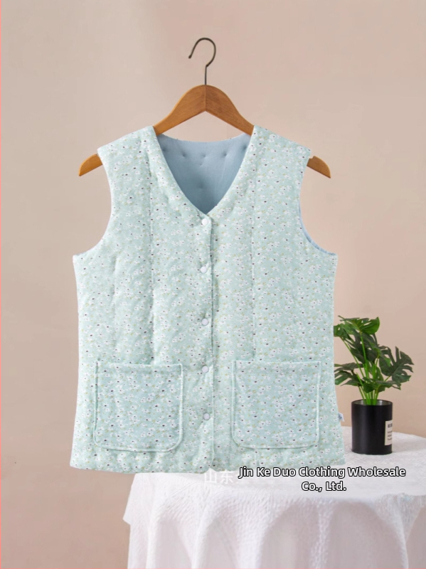 Ženski pamučni top bez rukava s florálnim uzorkom, uski kroj, V-izrez, 95% pamuk