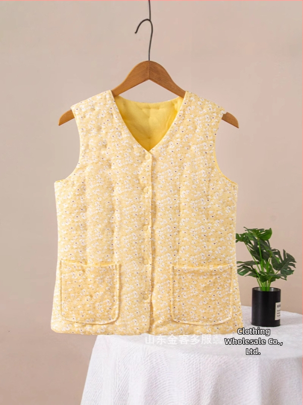 Ženski pamučni top bez rukava s florálnim uzorkom, uski kroj, V-izrez, 95% pamuk