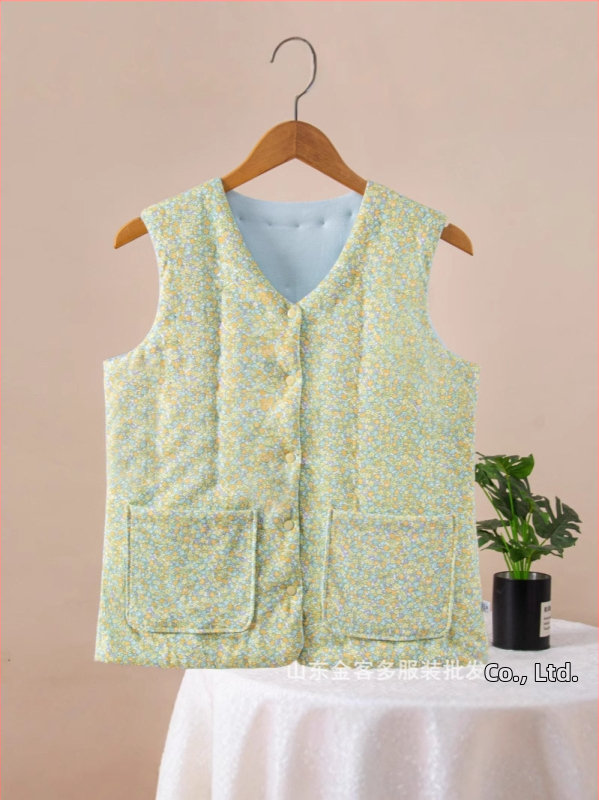 Ženski pamučni top bez rukava s florálnim uzorkom, uski kroj, V-izrez, 95% pamuk