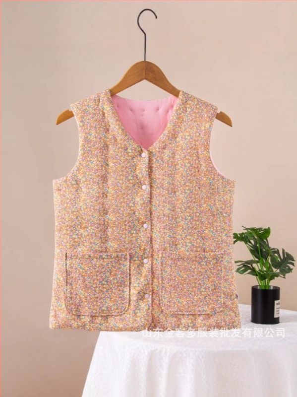 Ženski pamučni top bez rukava s florálnim uzorkom, uski kroj, V-izrez, 95% pamuk