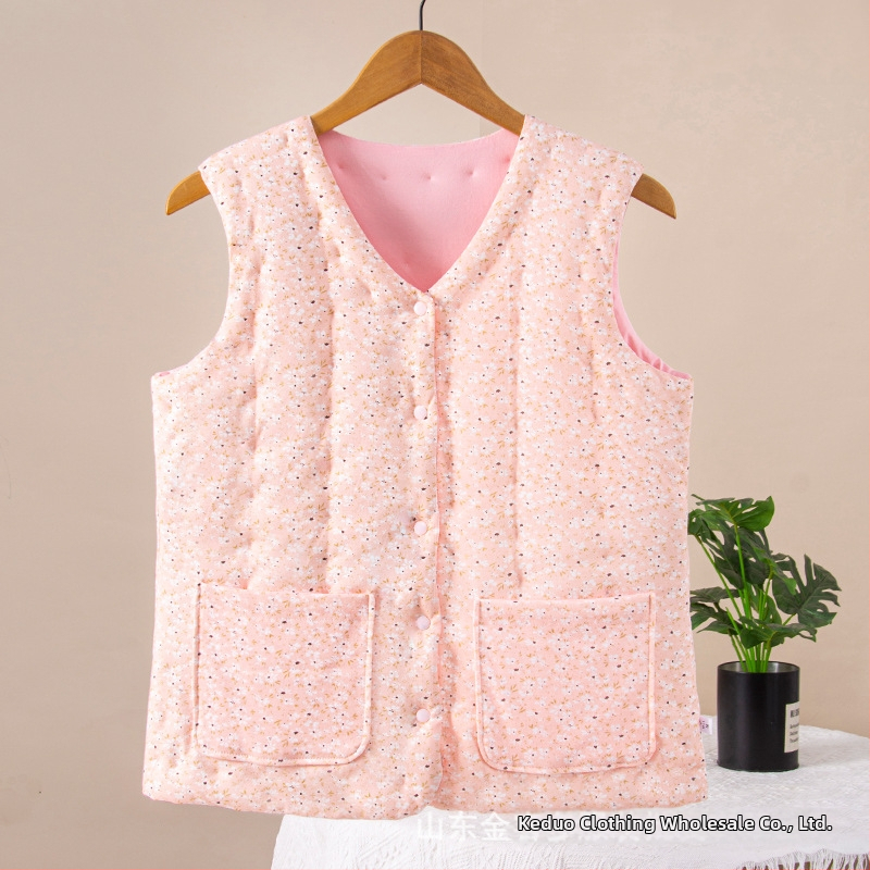 Ženski pamučni top bez rukava s florálnim uzorkom, uski kroj, V-izrez, 95% pamuk