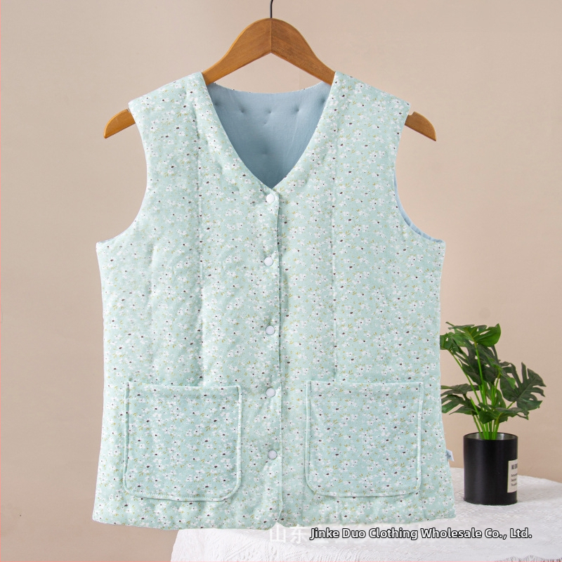 Ženski pamučni top bez rukava s florálnim uzorkom, uski kroj, V-izrez, 95% pamuk