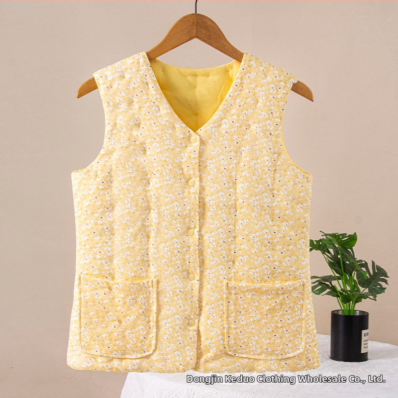 Ženski pamučni top bez rukava s florálnim uzorkom, uski kroj, V-izrez, 95% pamuk