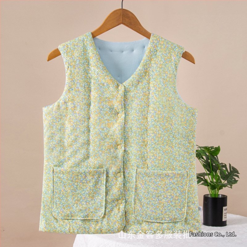 Ženski pamučni top bez rukava s florálnim uzorkom, uski kroj, V-izrez, 95% pamuk