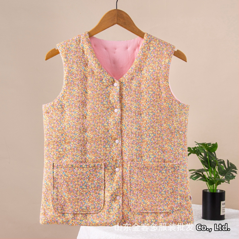 Ženski pamučni top bez rukava s florálnim uzorkom, uski kroj, V-izrez, 95% pamuk