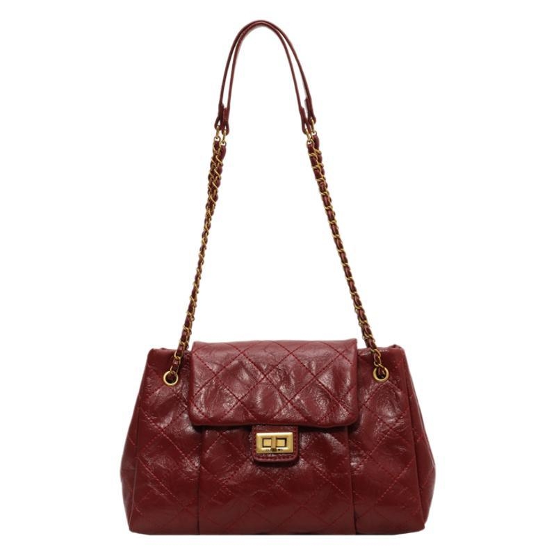 Casual retro torba preko ramena s lancem za žene — PU materijal • vodoravni kvadratni oblik • poliester podstava • zatvoren otvor