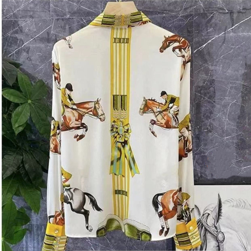 Košulja s cvjetnim printom, šifon tkanina, rever Lapel, dugi rukavi, ravna silueta