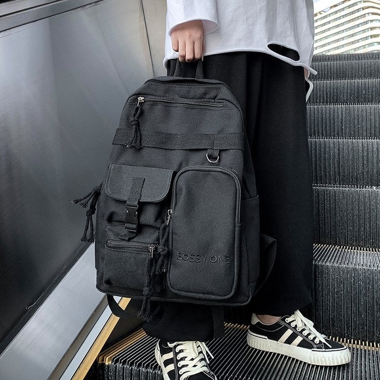 Muški PU ruksak, 20–35L, gradski minimalistički stil, podstava od platna, zakrivljeni rameni remen
