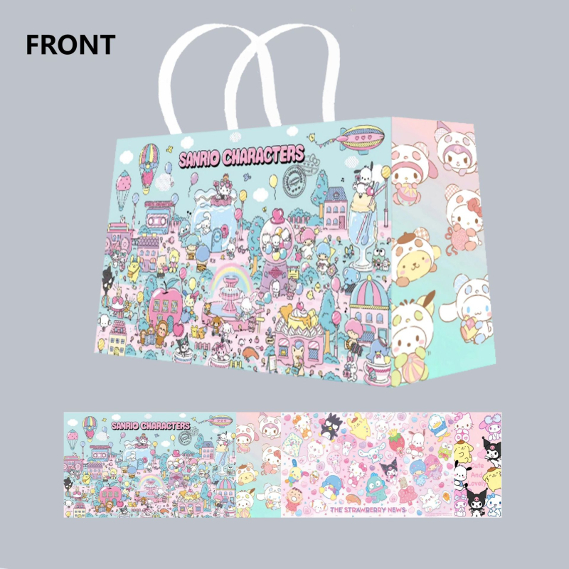 Geantă de carton alb, în stil desen animat, cu laminare offset, ideală ca geantă cadou; sprijină mărci private licențiate