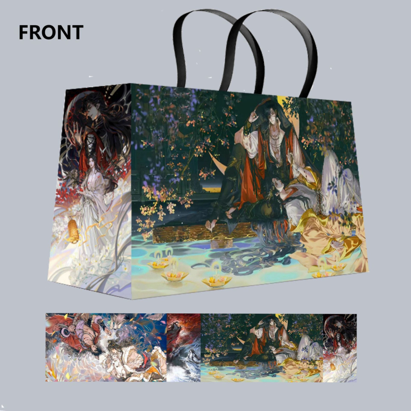 Geantă de carton alb, în stil desen animat, cu laminare offset, ideală ca geantă cadou; sprijină mărci private licențiate