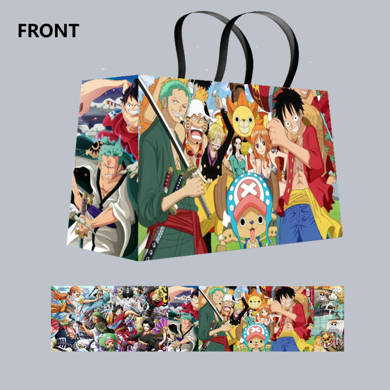 Geantă de carton alb, în stil desen animat, cu laminare offset, ideală ca geantă cadou; sprijină mărci private licențiate