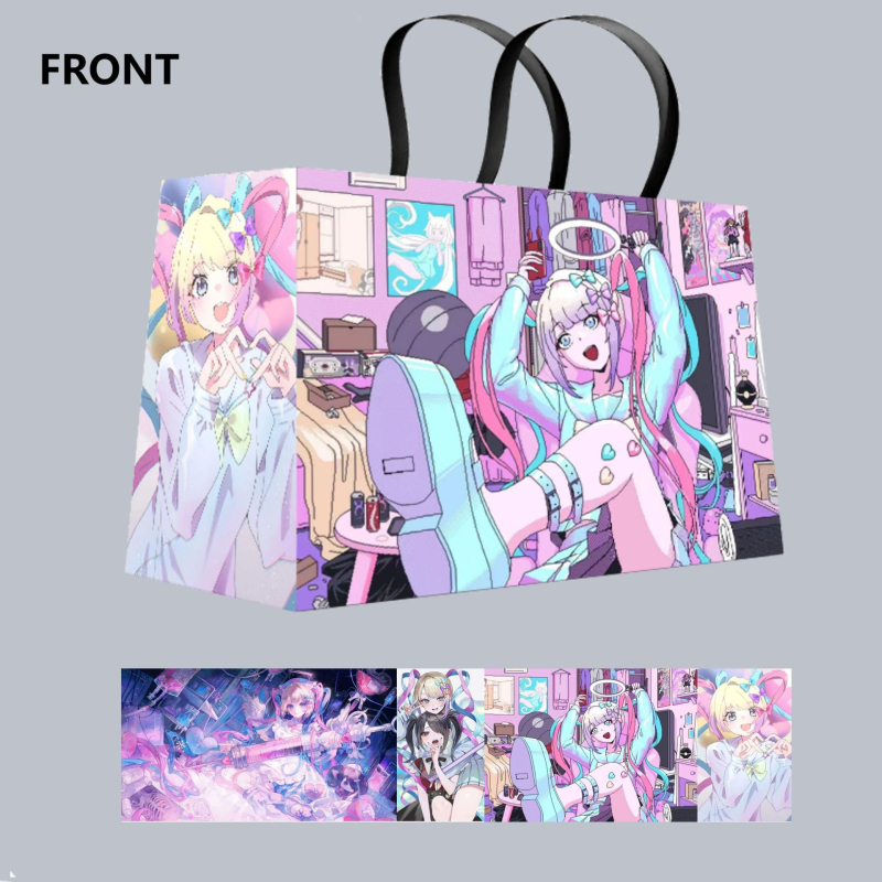 Geantă de carton alb, în stil desen animat, cu laminare offset, ideală ca geantă cadou; sprijină mărci private licențiate