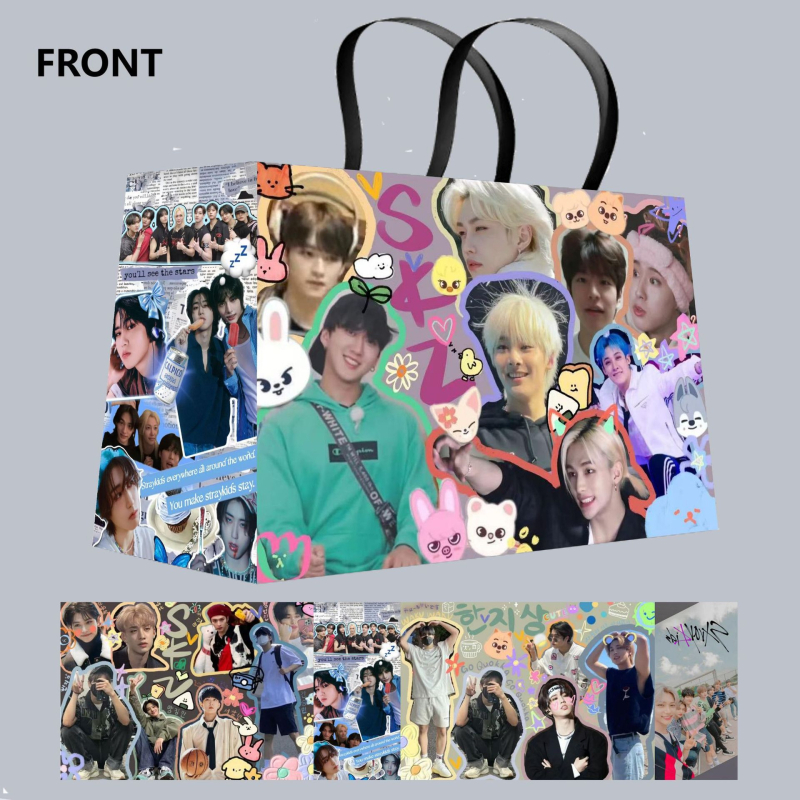 Geantă de carton alb, în stil desen animat, cu laminare offset, ideală ca geantă cadou; sprijină mărci private licențiate