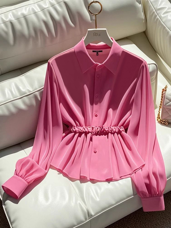 Košulja s color-block uzorkom, poliester tkanina, glavni materijal 50–70%, dugi rukavi, polo ovratnik