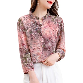 Šifon bluza s elastanom ≤30%, uski kroj, ovratnik s volanom, 3/4 rukavi