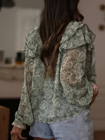 Šifon bluza s printom, dugi rukavi, okrugli izrez, standardni kroj