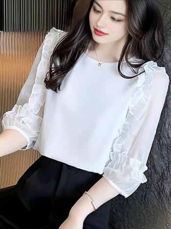 Šifon majica s kratkim rukavima, okrugli izrez, Horn Sleeve, Seven-Point Sleeve, pulover stil