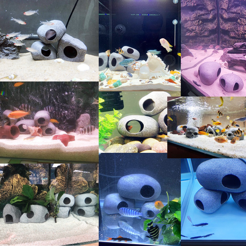 Akváriumhoz készült agyagból készült táj dekoráció – természetes ihletésű, díszhalak számára, 60 darabos készlet