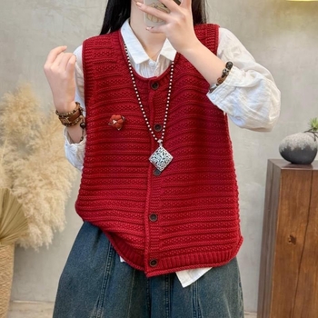 V-nyakú kötött mellény, ultra rövid, laza szabású, egyszínű, kasmírral és gyapjú töltettel, női, tavasz 2025