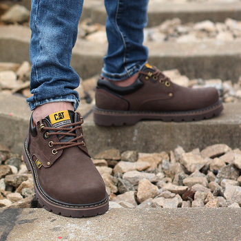 Мъжки кожени работни обувки, кръгъл пръст, дишащи, противохлъзгащи, нисък клин 1–3 см