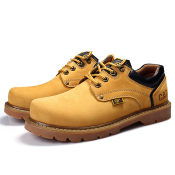 Мъжки кожени работни обувки, кръгъл пръст, дишащи, противохлъзгащи, нисък клин 1–3 см
