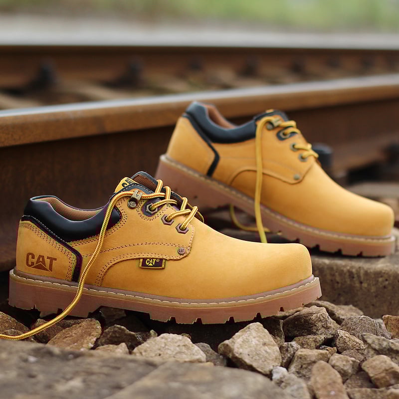 Мъжки кожени работни обувки, кръгъл пръст, дишащи, противохлъзгащи, нисък клин 1–3 см