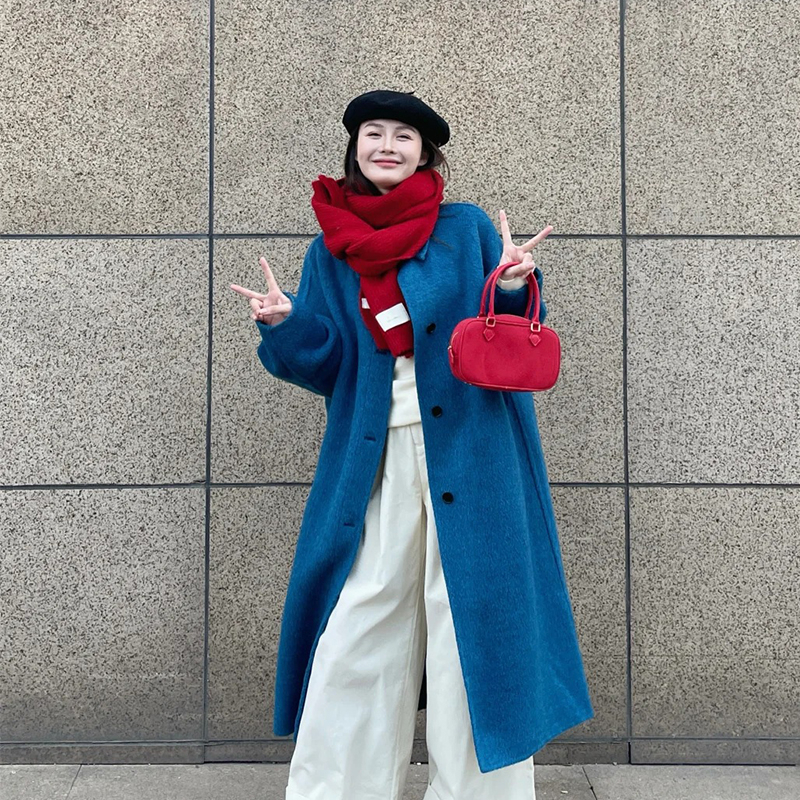 Vuneni kaput, koreansko-japanski ležerni stil, zima 2025, dvostruko kopčanje, debeli, dugi rukav, kratka duljina (40–50 cm)